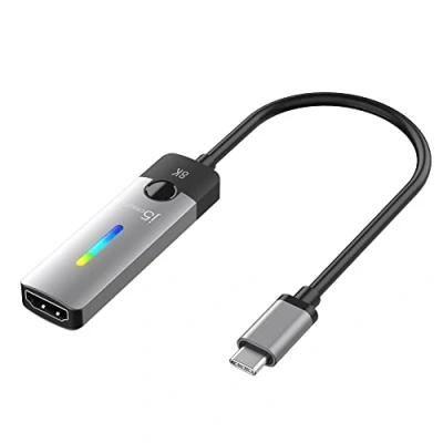 Abbildung von j5create USB Typ C zu HDMI Adapter (8K@60Hz, 4K@120Hz) mit RGB LED Licht für MacBook Pro, Air, iPad Samsung Galaxy, Surface Dell, HP (JCA157)