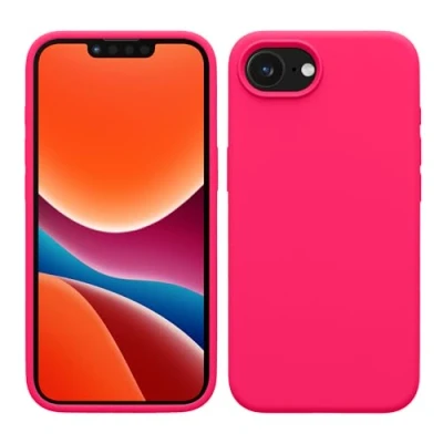 Abbildung von kwmobile Hülle kompatibel mit Apple iPhone SE 2025 / 4 4. Generation Silikon Handy Case Handyhülle weiche Oberfläche kabelloses Laden Neon Pink