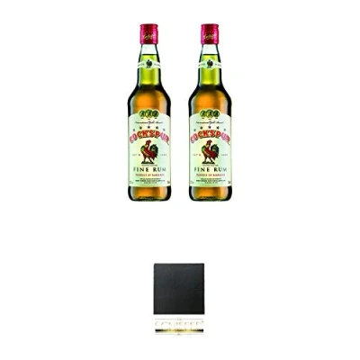 Abbildung von Cockspur Fine Gold Rum Star Barbados 2 x 0,7 Liter + Schiefer Glasuntersetzer eckig ca. 9,5 cm Durchmesser