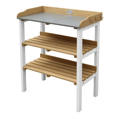 Abbildung von Pflanztisch mit Ablageflächen Braun/Weiß