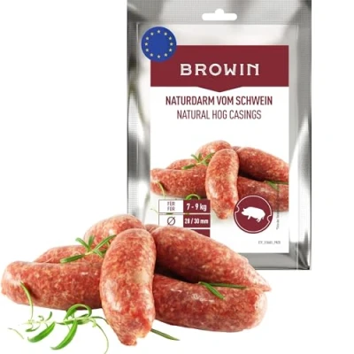 Abbildung von BROWIN® Schweinedarm 310609 Premium Naturdarm für hausgemachte Wacholderwurst, Weißwurst, Bratwurst Kaliber 28/30 m, 15 Meter 7 bis 9 kg Fleisch