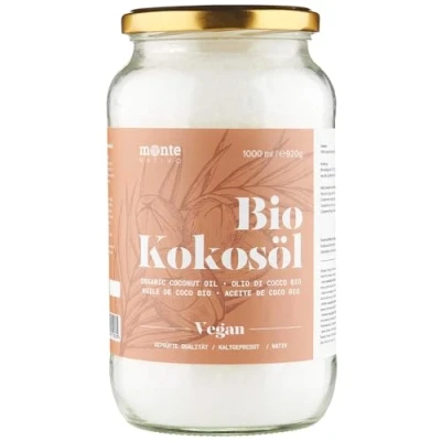 Abbildung von Monte Nativo Kokosöl Bio (1000ml Glas) Kokosfett Premium, Nativ und Naturrein, Vegan, 1 Kaltpressung, Rohkostqualität Zum Kochen Backen Als Naturkosmetik Für Hunde &amp; Katzen