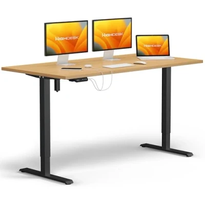 Abbildung von KRIEG HighDesk SMART Höhenverstellbarer Schreibtisch (Schwarz + Buche I 160 x 80 cm) Elektrischer Sitz &amp; Stehtisch mit Tischplatte Stehschreibtisch Elektrisch Höhenverstellbar