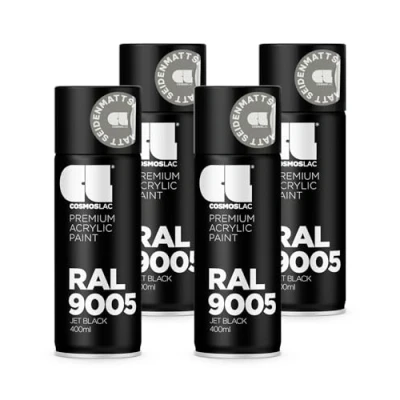 Abbildung von COSMOS LAC Sprühlack Sprühdose 400ml Sprühfarbe für den DIY Bereich, geeignet alle Oberflächen Lackspray 4, RAL 9005 schwarz seidenmatt