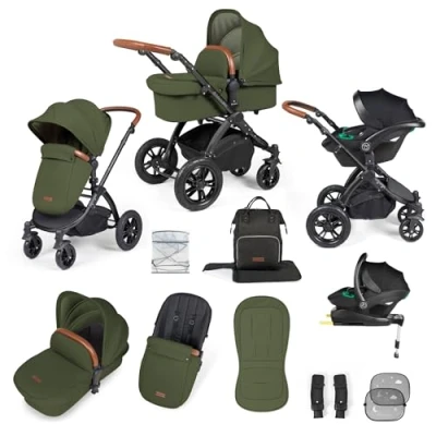 Abbildung von Ickle Bubba Stomp Luxe All in One i Size Reisesystem and ISOFIX Basis Schwarz/Woodland/Tan