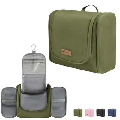 Abbildung von Kulturbeutel für Damen und Herren, Wasserabweisende Reise Make up Tasche mit Haken zum Aufhängen, kompakte Kul.Grünturtasche, Organizer Kosmetika