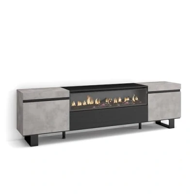 Abbildung von Skraut Home TV Schrank, Lowboard Für Wohnzimmer und Esszimmer 200x57x35cm Geräte bis zu 80&quot; Elektrokamin. Maße Industriedesign Moderner Stil Zement
