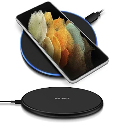 Abbildung von QI Wireless Ladestation kompatibel für Samsung Galaxy S21 Ultra 5G Kabellos Charger Induktives Universal Schnellladegerät, Farben:Schwarz