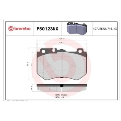 Abbildung von BREMBO P50123NX Bremsbelagsatz für Verschleißwarnanzeige vorbereitet mit Anti Quietsch Blech ohne Zubehör