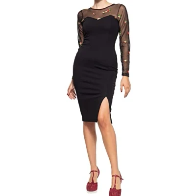 Abbildung von Queen Kerosin Damen Pencil Dress Bleistiftkleid Mesh Optik Stickerei Rosen Cocktailkleid Partykleid Vintage Abendmode