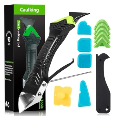 Abbildung von Silikonentferner Silikon Abzieher Werkzeug Set 5 in 1 Stainless Steel Fugenmesser 6 Auswechselbar Silikonpads Dichtungsdüse ​für Küche Bad Boden Spüle Fenster Abdichtung