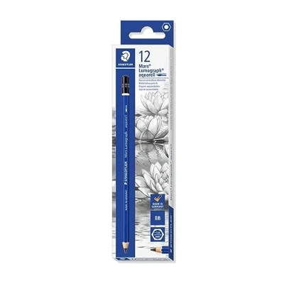 Abbildung von STAEDTLER wasservermalbare Künstlerbleistifte Mars Lumograph aquarell, Sechskantform, unglaublich bruchfeste Premium Bleistifte, hohe Qualität, Härtegrad 8B, Faltschachtel mit 12 Bleistiften, 100A 8B