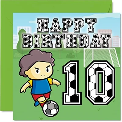 Abbildung von Geburtstagskarte zum 10. Geburtstag Junge Fußball Fan Karte für 10 Jahre alter Jungen Geburtstagskarten Ihn 145 mm Grußkarte Sohn Bruder Enkel Neffe Cousin zehnter