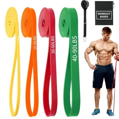 Abbildung von Resistance Bands Set,Fitnessbänder Widerstandsbänder 4er Set Mit Türanker Tragetasche,Gymnastikband für Männer und Frauen, Fitnessband Yoga Pilates,Krafttraining (Gelb, Orange, Rot, Grün)
