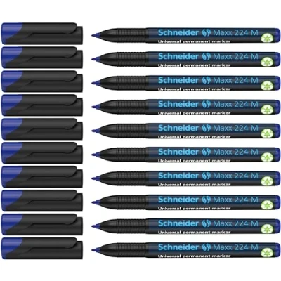 Abbildung von Schneider Maxx 224 M Universal Marker (permanent, Cap Off Ink, nachfüllbar, 1,0 mm) 10er Packung blau