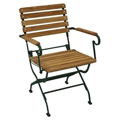 Abbildung von DEGAMO Klappsessel Gartenstuhl Passau mit Armlehnen, Gestell Flachstahl dunkelgrün pulverbeschichtet, Belattung Robinie, Outdoor