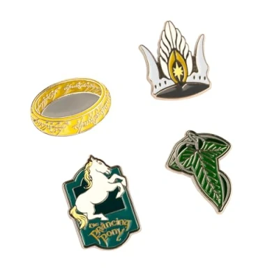 Abbildung von et Pins der Herr Ringe 4 Anstecknadeln Ring, Krone von Gondor, Schild Bree und Blatt Lorien Geschenke Merchandising