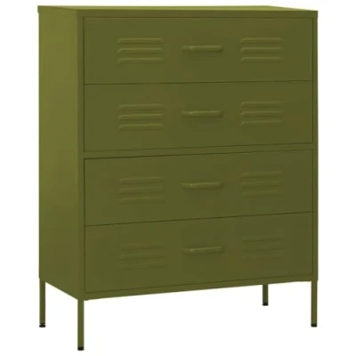 Abbildung von vidaXL Kommode 4 Schubladen Anrichte Schrank Beistellschrank Mehrzweckschrank Standschrank Sideboard Schubladenschrank Olivgrün 80x35x101,5cm Stahl