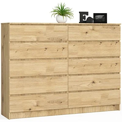 Abbildung von AKORD Kommode mit 10 Schubladen Komodenschrank Funktional Für Wohnzimmer Schlafzimmer Langlebig Rollenführung Universelles Design ABS Kante 40x160x121cm