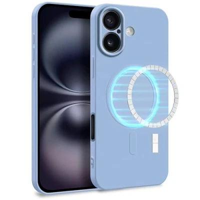Abbildung von MyGadget Hülle für Apple iPhone 16 [ kompatibel mit MagSafe ] Zweilagige Handyhülle Kameraschutz Cover Innenfutter &amp; Silikon außen Hell Blau