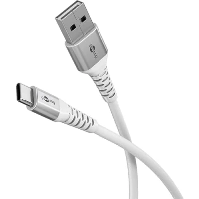 Abbildung von goobay USB A auf C 60W / 0,5m Flexibles Textilkabel 480 Mbits Ladekabel C/Supersoft/Samsung, Xiaomi, Google, Nothing Phone Kabel/Stoffkabel/Weiß 74529
