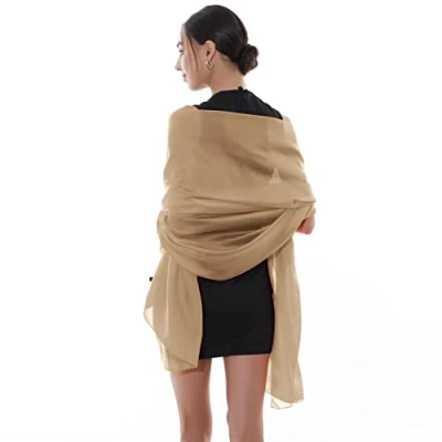 Abbildung von RIIQIICHY Stola Damen Festlich Fur Abendkleid Schultertuch Sommer Chiffon Braun Schals Tücher Pashmina Hochzeit