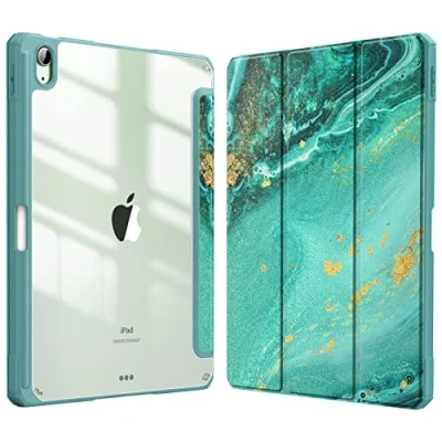 Abbildung von Fintie Hybrid Hülle für iPad Air 11 Zoll (M2) 2024, 5 2022, 4 2020 10.9 mit Stifthalter Stoßfeste Schutzhülle transparenter Hartschale auf der Rückseite, Meergrün