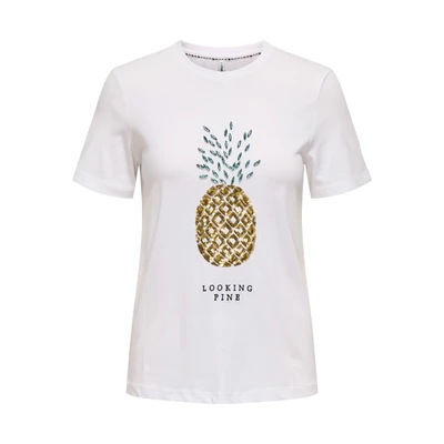 Abbildung von ONLY Onlkita LIFE Pineapple Tshirt print, Damen, Größe: XL, Bright white