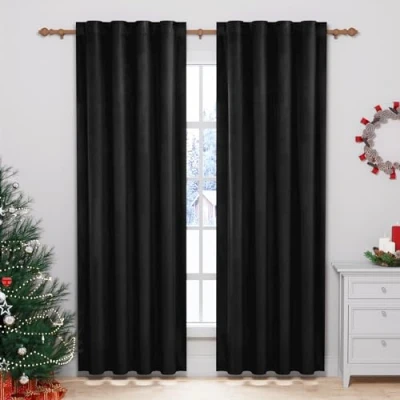 Abbildung von WOLTU 2 Stücke Samtvorhänge Blickdicht Verdunklungsvorhang mit Kräuselband Thermogardine, 300 g/m² Schwere Samtige Verdunkelungsgardinen für Schlafzimmer Wohnzimmer, 140x270 cm(B x H) Schwarz