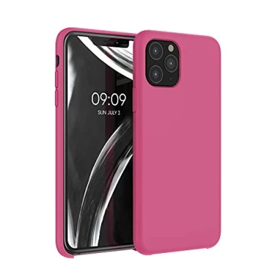 Abbildung von kwmobile Hülle kompatibel mit Apple iPhone 11 Pro Silikon Handy Case Handyhülle weiche Oberfläche kabelloses Laden Himbeer Pink