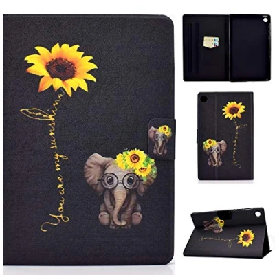 Abbildung von Succtop Hülle für Huawei MatePad T10S/ T10 2020 PU Leder Folio Cover mit Standfunktion Brieftasche Stiftband Tablet Schutzhülle T10S 10.1/ 9.7 2020, Blumenelefant