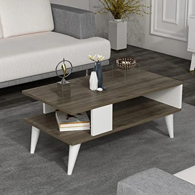 Abbildung von en.casa Couchtisch, »Lycksele« Wohnzimmertisch 40x90x45cm Walnuss Optik/Weiß