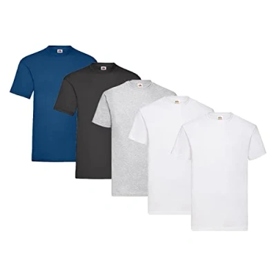 Abbildung von Fruit of the Loom 5er Pack T Shirts, 2X Weiss + 1x Grau Schwarz Navy 1 HL Kauf Notizblock, Größe XXL