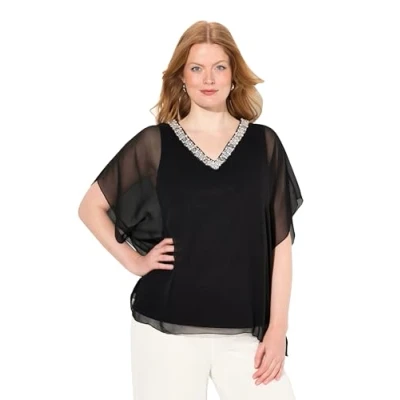 Abbildung von Ulla Popken V Ausschnitt Halbarm Bluse, Damen, Größe: 50/52, Schwarz