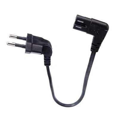 Abbildung von shortix kurzes Netzkabel (Stromkabel mit gewinkeltem Euro Flachstecker auf gewinkelte 8 Buchse). schwarz. 30cm.