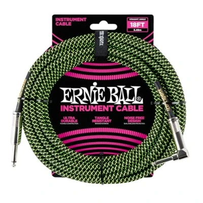 Abbildung von Ernie Ball Instrumentenkabel geflochten, gerade/gewinkelt, 5,49 m, Schwarz/Grün