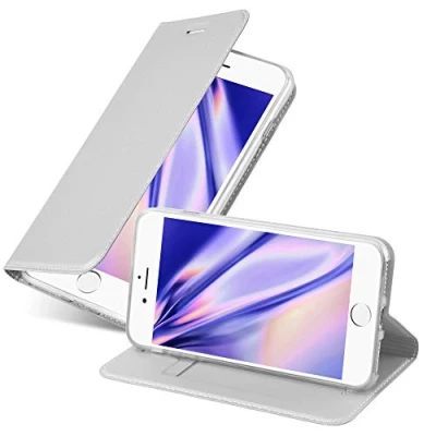 Abbildung von Cadorabo Hülle kompatibel mit Apple iPhone 7 / 7S 8 SE 2020 aus Kunst Leder Flip Klappbare Magnetische [Standfunktion] [Kartenfächern] Cover für Tasche in Silber