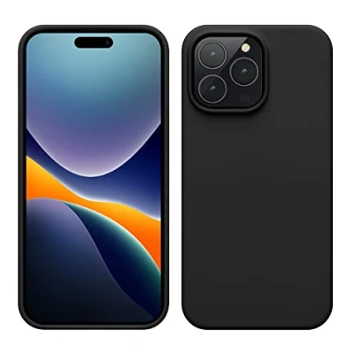 Abbildung von kwmobile Hülle für das iPhone 14 Pro Max dünnes Silikon Handy Case stoßfeste Handyhülle mit weicher Oberfläche unterstützt kabelloses Laden Schwarz