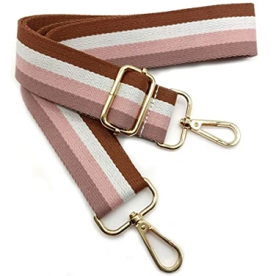Abbildung von Verstellbarer Schultergurt für Taschen Rosa Streifen, Taschengurte zum Wechseln, Taschengurt Breit mit Karabiner Gold, 80 130 cm Tragegurt Tasche Damen Schultertaschen, 3.8cm, 02