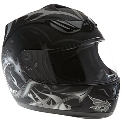 Abbildung von Protectwear H510 11SW S Motorradhelm, Integralhelm mit Drachendesign, Größe S, Schwarz/Silber