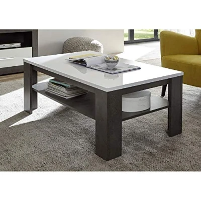 Abbildung von Lomadox Wohnzimmer Couchtisch Sofatisch in Betonoptik dunkel mit Hochglanz weiß, B/H/T ca. 118/46/72 cm