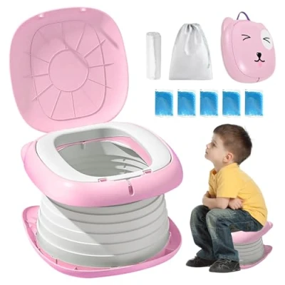 Abbildung von Toilettensitz, Toilettensitz für Junge und Mädchen, Tragbares Klapptöpfchen, Klapptoilette Falttoilette, Toilette Unterwegs, Töpfchen Baby mit Ersatztaschen (Grün) (Rosa)