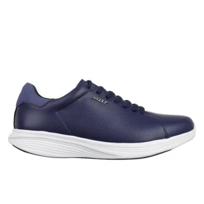 Abbildung von MBT Kuni LACE UP Sportschuhe für Damen im modernen Stil. Anatomische und Bequeme Laufschuhe. Physiologisches Schuhwerk Komfort Stabilität mit gebogener Sohle. Sneakers Schnürung. Blau
