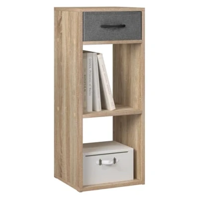 Abbildung von WOLTU Bücherregal mit 3 Ebenen, Standregal 1 Stoffschublade 2 Würfeln, offenes Regal, Aufbewahrungsregal klein, für Wohnzimmer Schlafzimmer Kinderzimmer, 32,4x80x30 cm, Helle Eiche, SK055hei