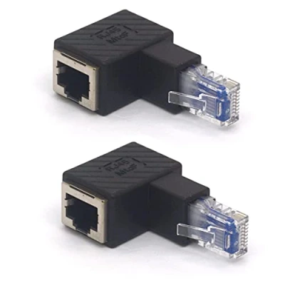Abbildung von HTGuoji 2 Stück RJ45 Ethernet Adapter 90 Grad gewinkelt 8P8C Stecker auf Buchse Cat5e Cat6 (hoch)