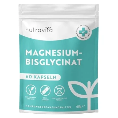 Abbildung von Magnesiumbisglycinat Kapseln Magnesium Glycinat 320mg elementares pro Tagesdosis Vegan Hochdosiert Unterstützt die Muskelfunktion &amp; das Nervensystem Nutravita