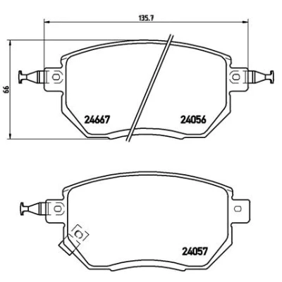 Abbildung von BREMBO P 56 051 Bremsbelagsatz mit akustischer Verschleißwarnung ohne Zubehör NISSAN: Pathfinder 3, Murano II, I, INFINITI: FX SUV, G Coupe