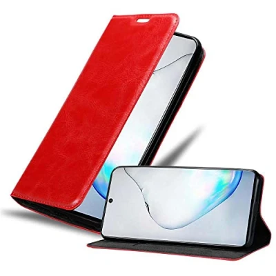 Abbildung von Cadorabo Hülle kompatibel mit Samsung Galaxy Note 10 aus Premium Kunst Leder Flip Klappbare Stoßfeste Magnetische [Standfunktion] [Kartenfächern] Cover für Tasche in Rot