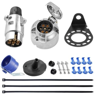Abbildung von SPARKMOTO Anhänger Aluminiumgehäuse Stecker 7 Polig Steckdose Polige,mit Kompletten Montagezubehör,12V Wasserdicht Metall Poliger Für KFZ Wohnwagen PKW AHK,nach ISO1724