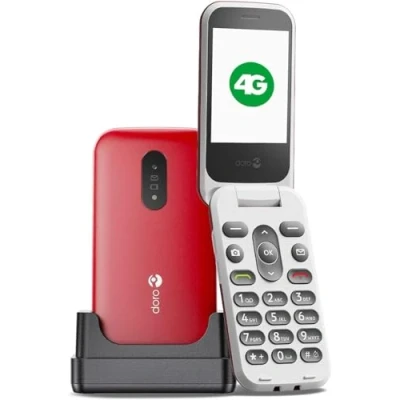 Abbildung von Doro 2820 4G Handy mit Klappdeckel für Senioren große sprechende Tasten Kamera Bluetooth Assistenztaste Basic Telefon ohne Internet und Cradle (rot/weiß)